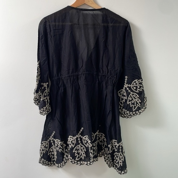 Seafolly swim beach coverup black elastic waist embroidery sleeves and trim sz M - Picture 4 of 13